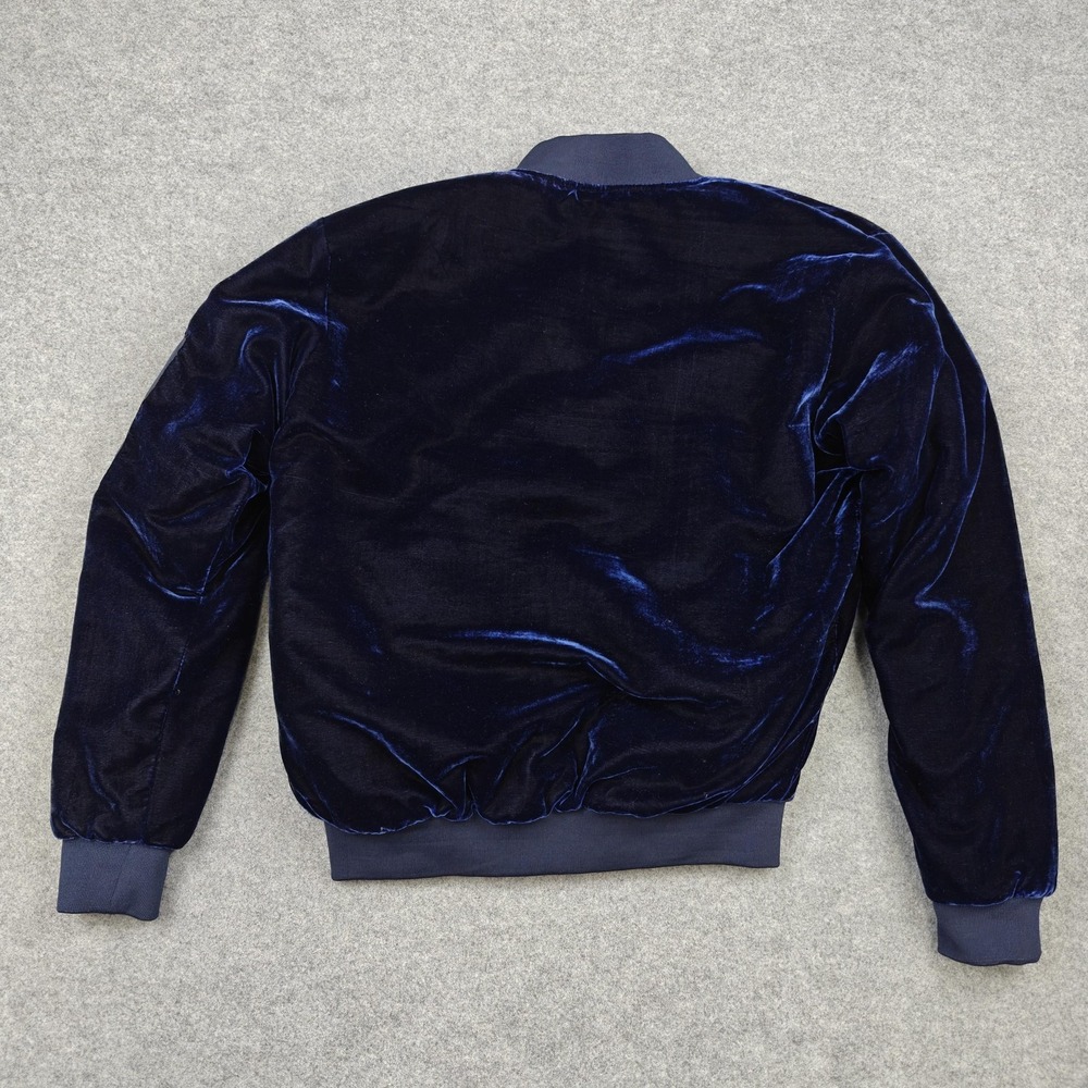Reves Jacket Mens Medium Blue Velvet Bomber Full Zip Lined Pockets Rib Knit - Picture 7 of 10